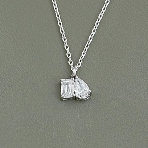 Pear & Emerald Cut Lab Grown Diamond Toi Et Moi Necklace