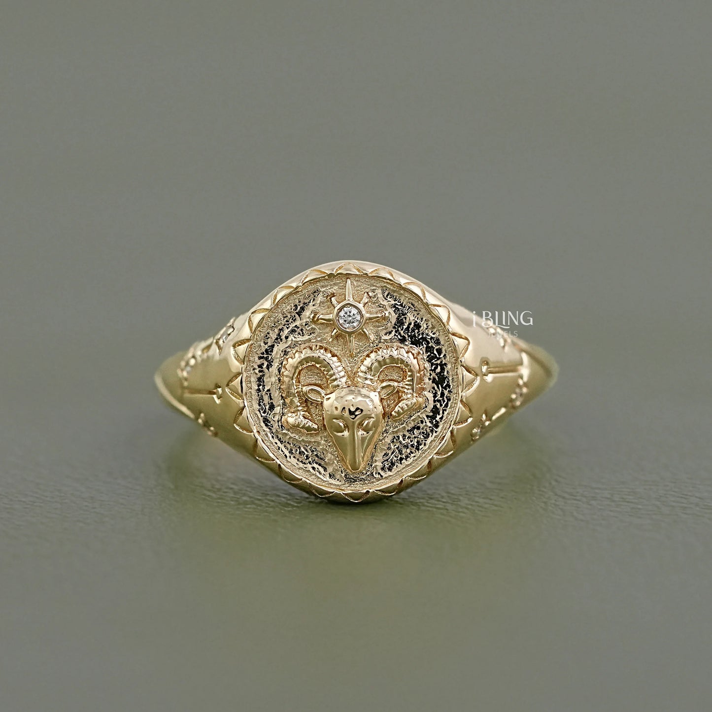 Aries Zodiac Diamond Signet Ring Men's Band