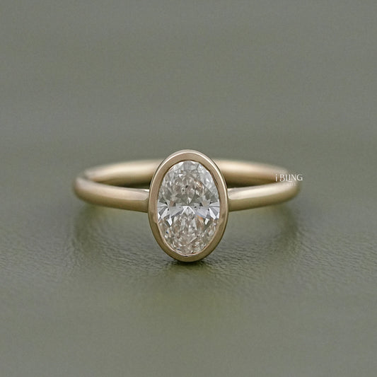 Bezel Oval Lab Diamond Solitaire Engagement Ring