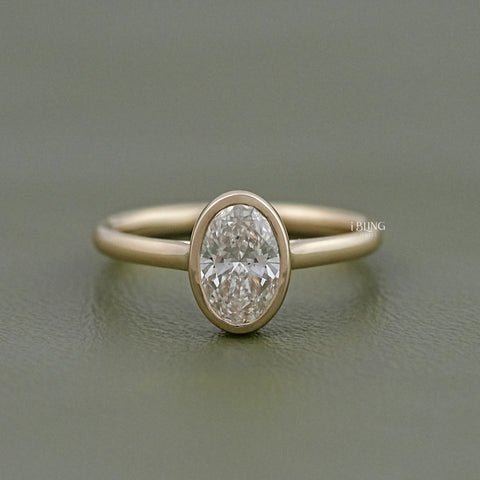 Bezel Oval Lab Diamond Solitaire Engagement Ring