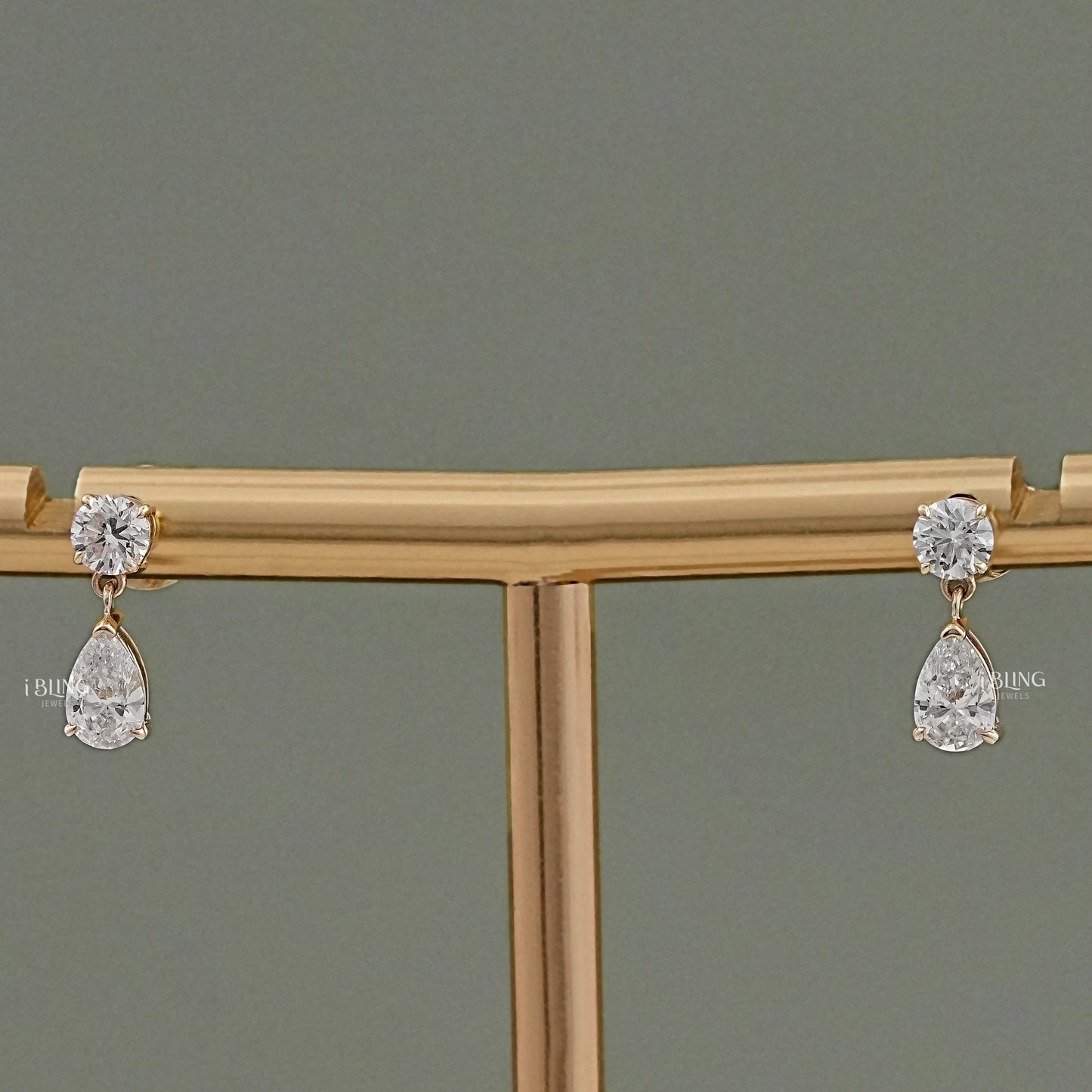 Pear And Round Lab Diamond Drop Earrings