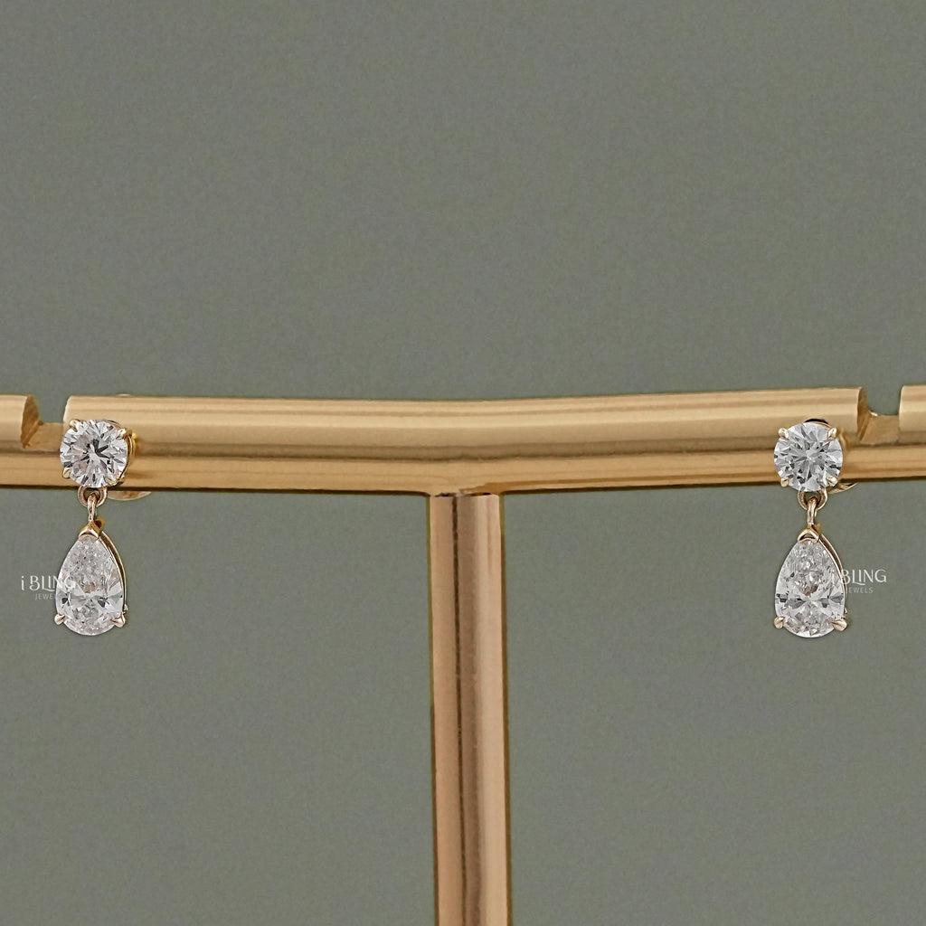 Pear And Round Lab Diamond Drop Earrings