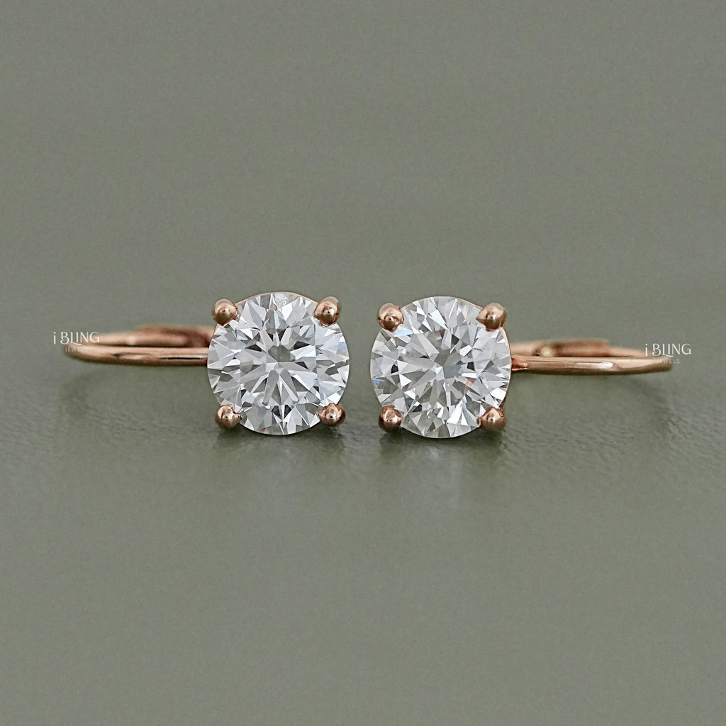 Solitaire Round Diamond Drop Earrings