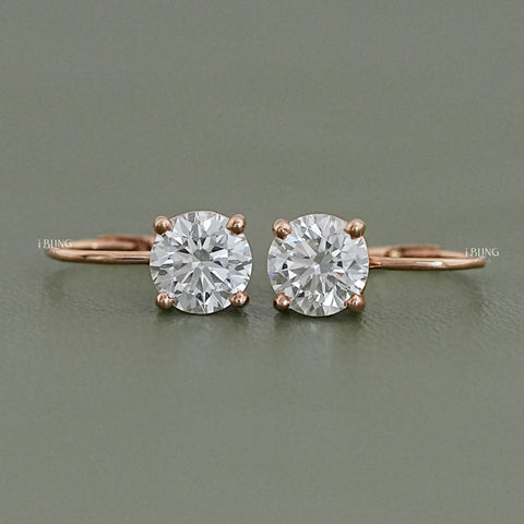 Solitaire Round Diamond Drop Earrings