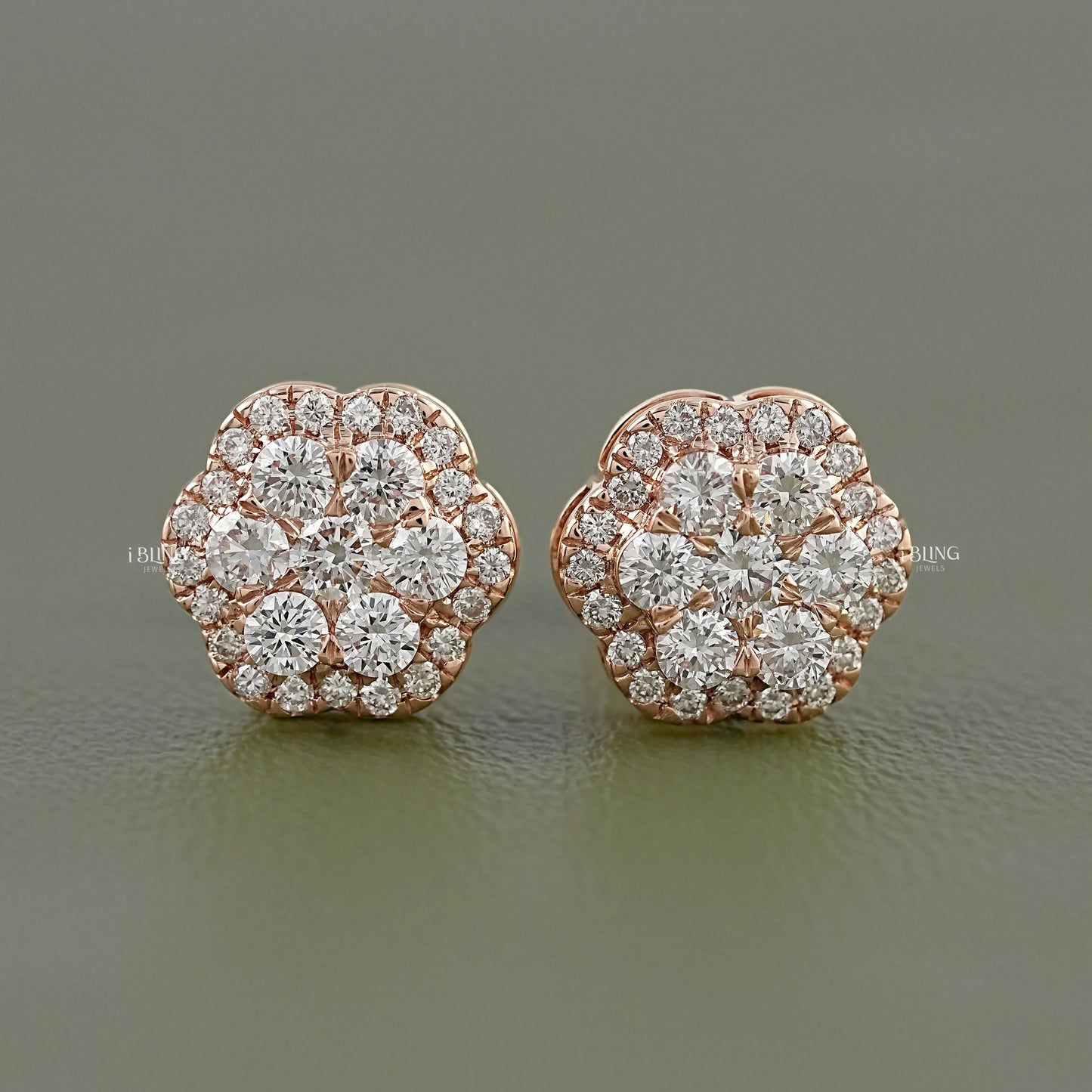 Floral Shape Round Lab Diamond Cluster Stud Earrings Stud