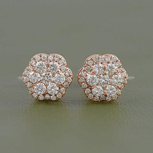 Floral Shape Round Lab Diamond Cluster Stud Earrings