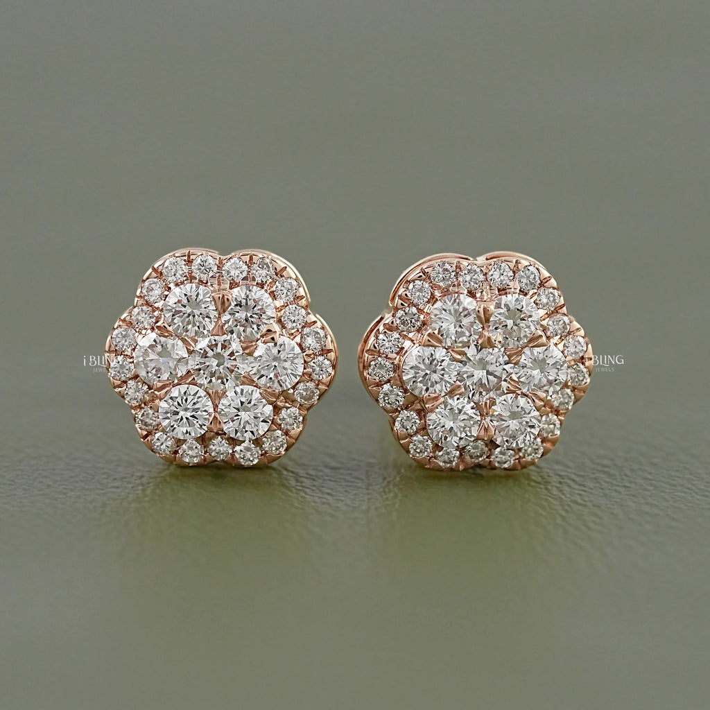Floral Shape Round Lab Diamond Cluster Stud Earrings