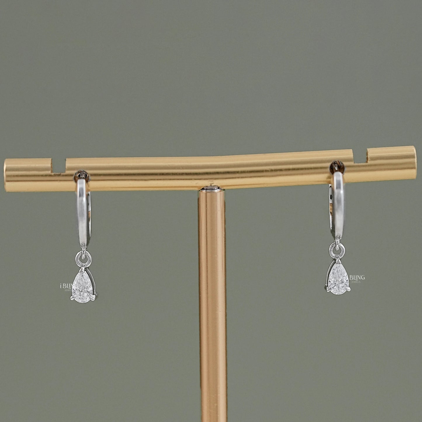 iBling Jewels pear cut lab grown diamond drop hoop, now online in USA