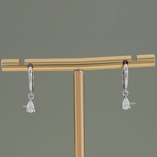 iBling Jewels pear cut lab grown diamond drop hoop, now online in USA