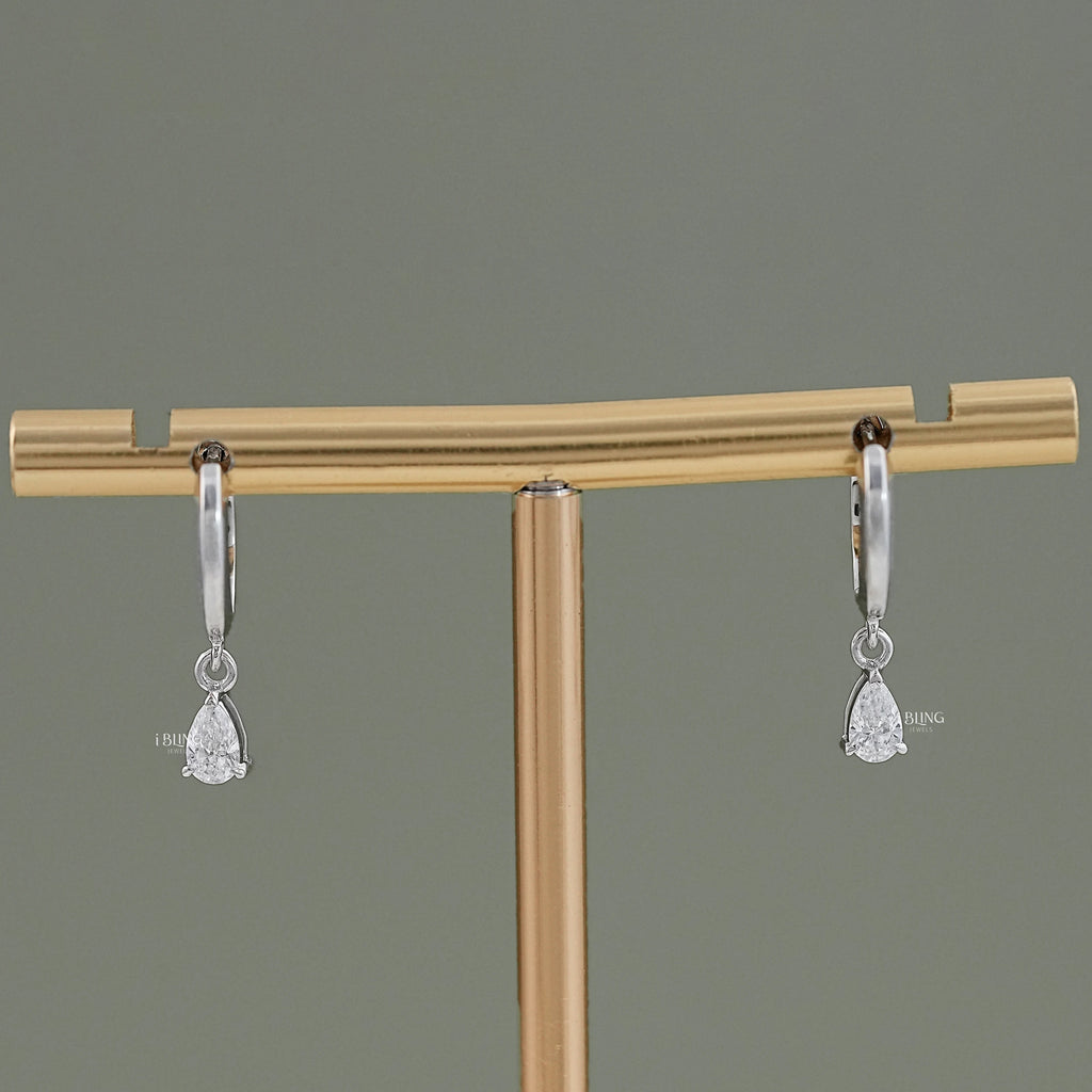 Pear Cut Lab Grown Diamond Drop Hoop