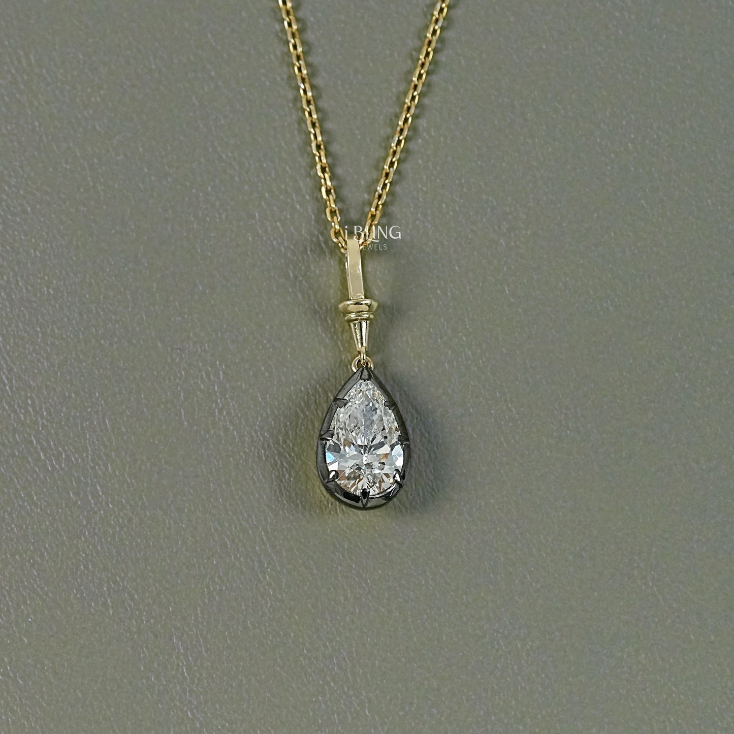Pear Cut Lab Diamond Solitaire Button Back Pendant Pendants