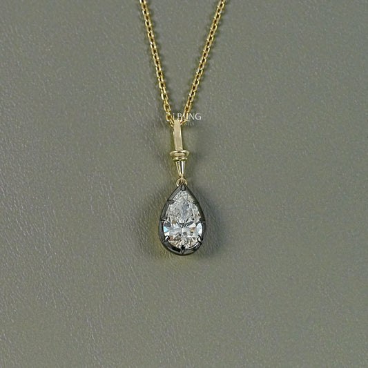 Pear Cut Lab Diamond Solitaire Button Back Pendant Pendants