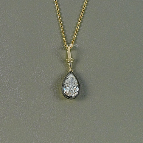 Pear Cut Lab Diamond Solitaire Button Back Pendant
