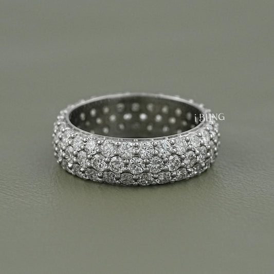Three Row Pave Diamond Eternity Wedding Band