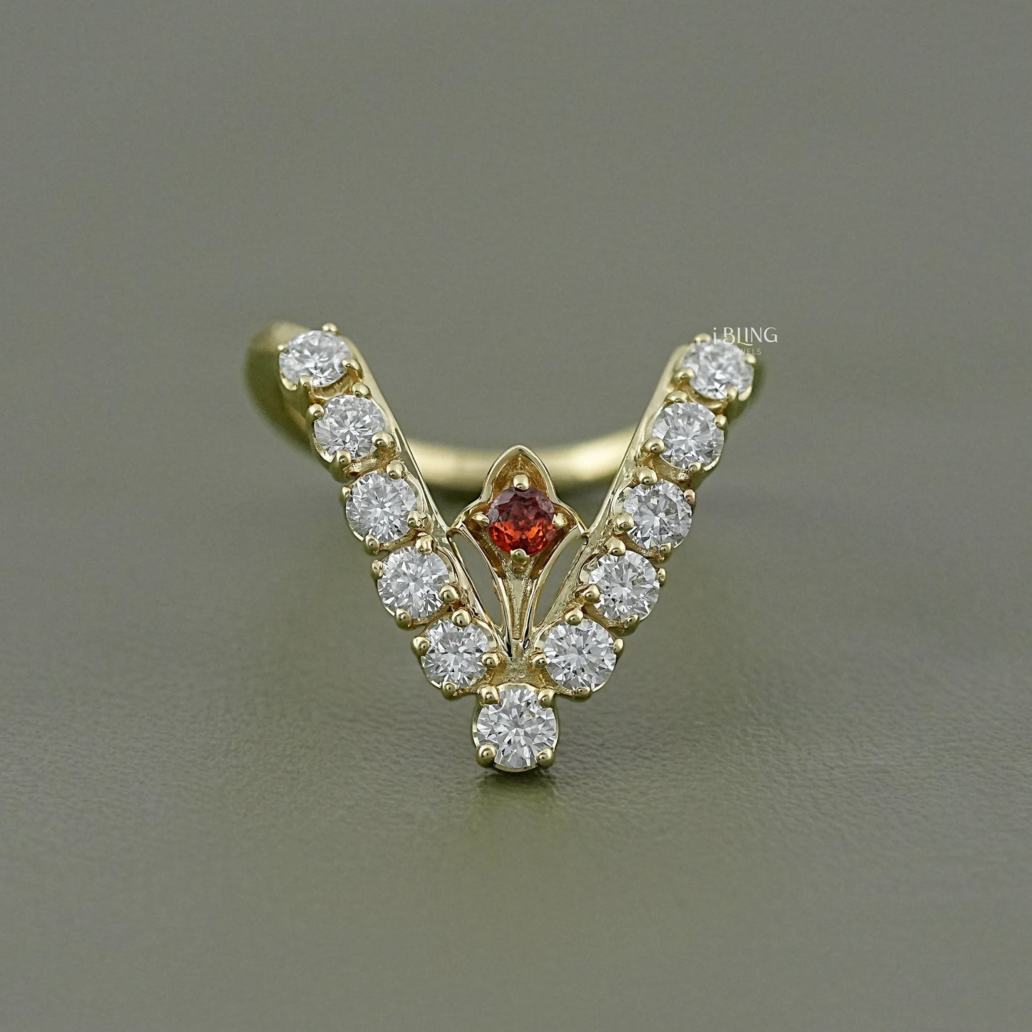 Ruby & Round Diamond Wishbone Ring