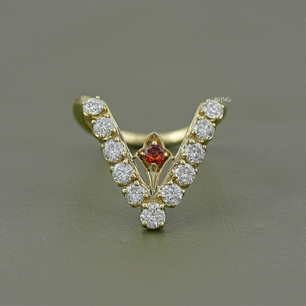 Ruby & Round Diamond Wishbone Ring