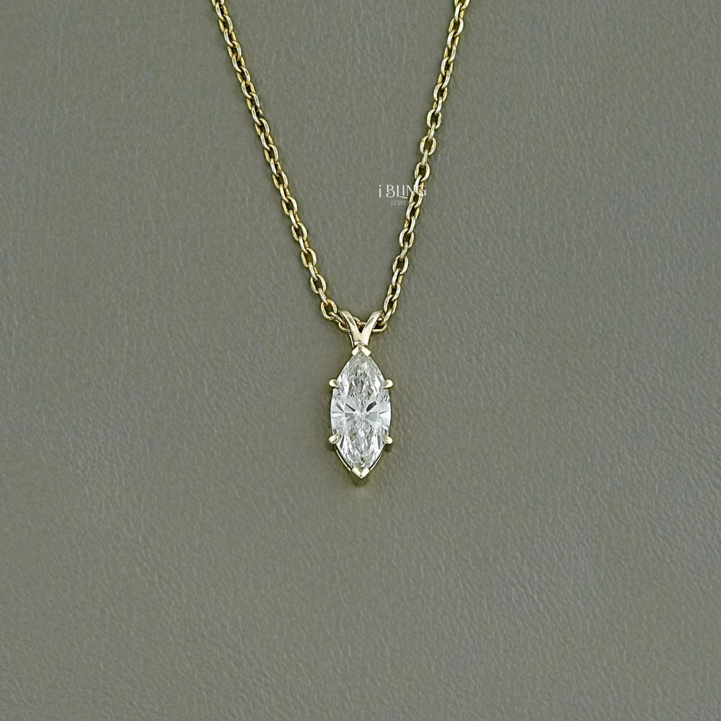 Marquise Cut Lab Diamond Solitaire Pendant Necklace