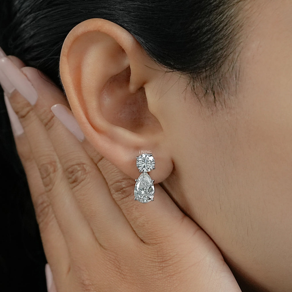 Pear Cut Lab Diamond Dangle Drop Wedding Earrings