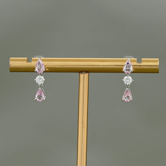 Pink Pear Three Stone Dangle Drop Earrings Earrings