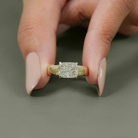 East West Cushion Cut Lab Grown Diamond Solitaire Ring