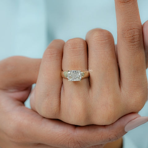East West Cushion Cut Lab Grown Diamond Solitaire Ring