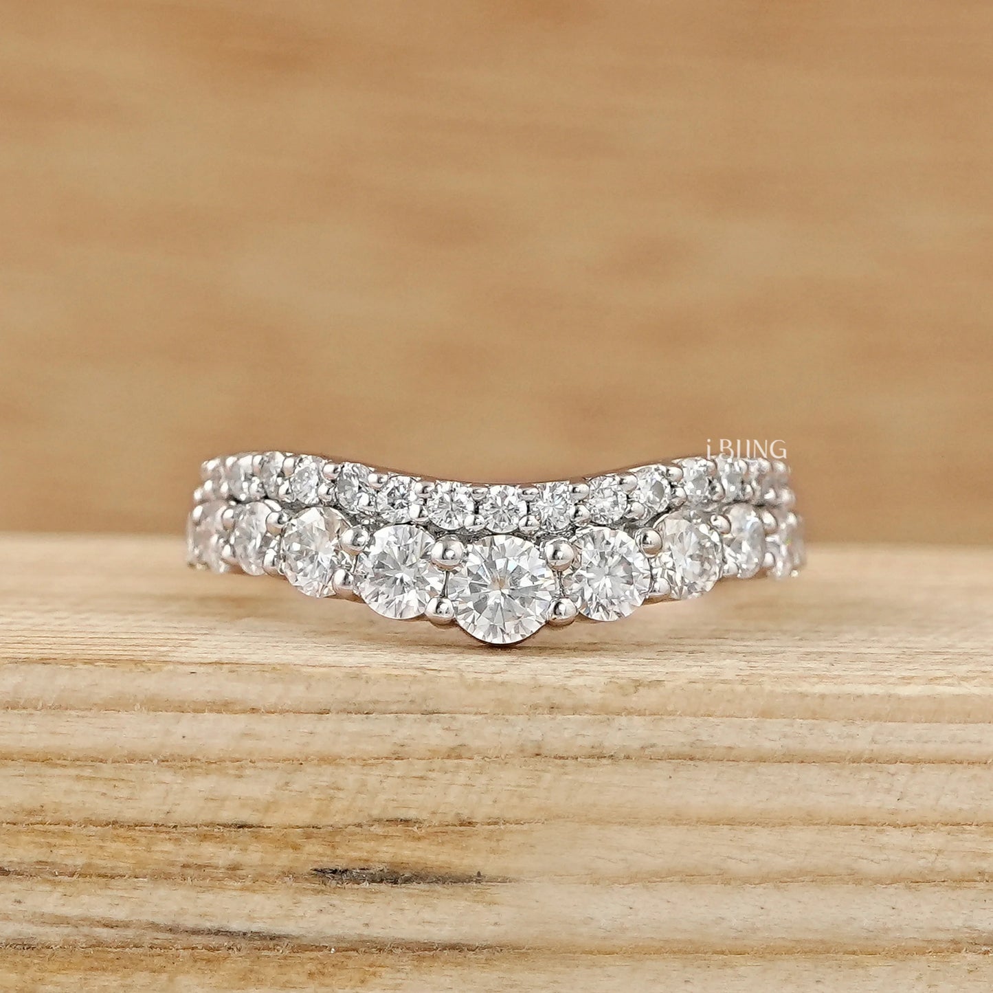 iBling Jewels round moissanite double row curved wedding band now online in USA