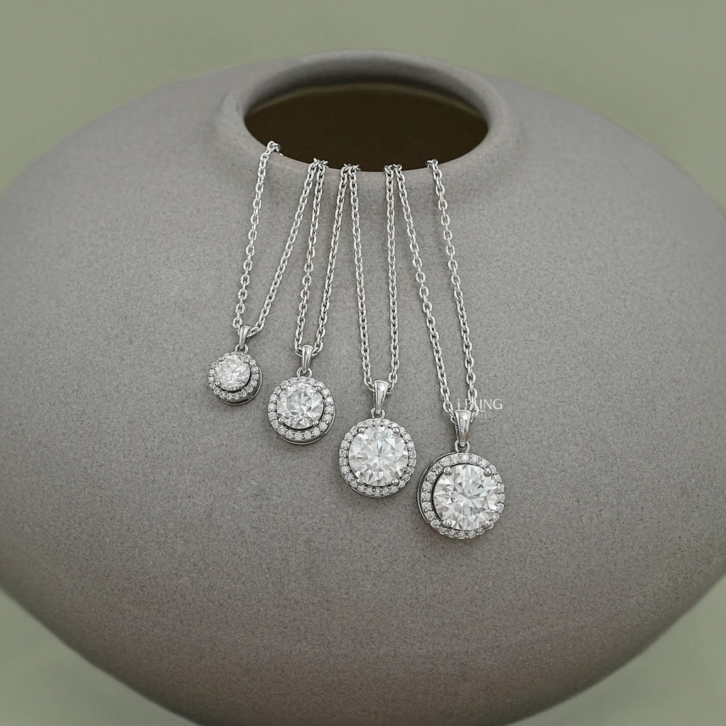 Round Moissanite Halo Pendant