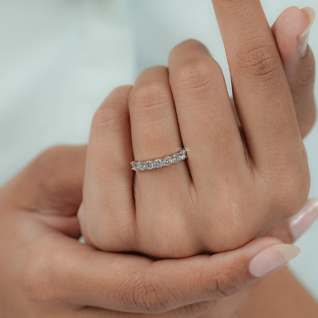 Round Cut Lab Grown Diamond Half Eternity Wedding Band