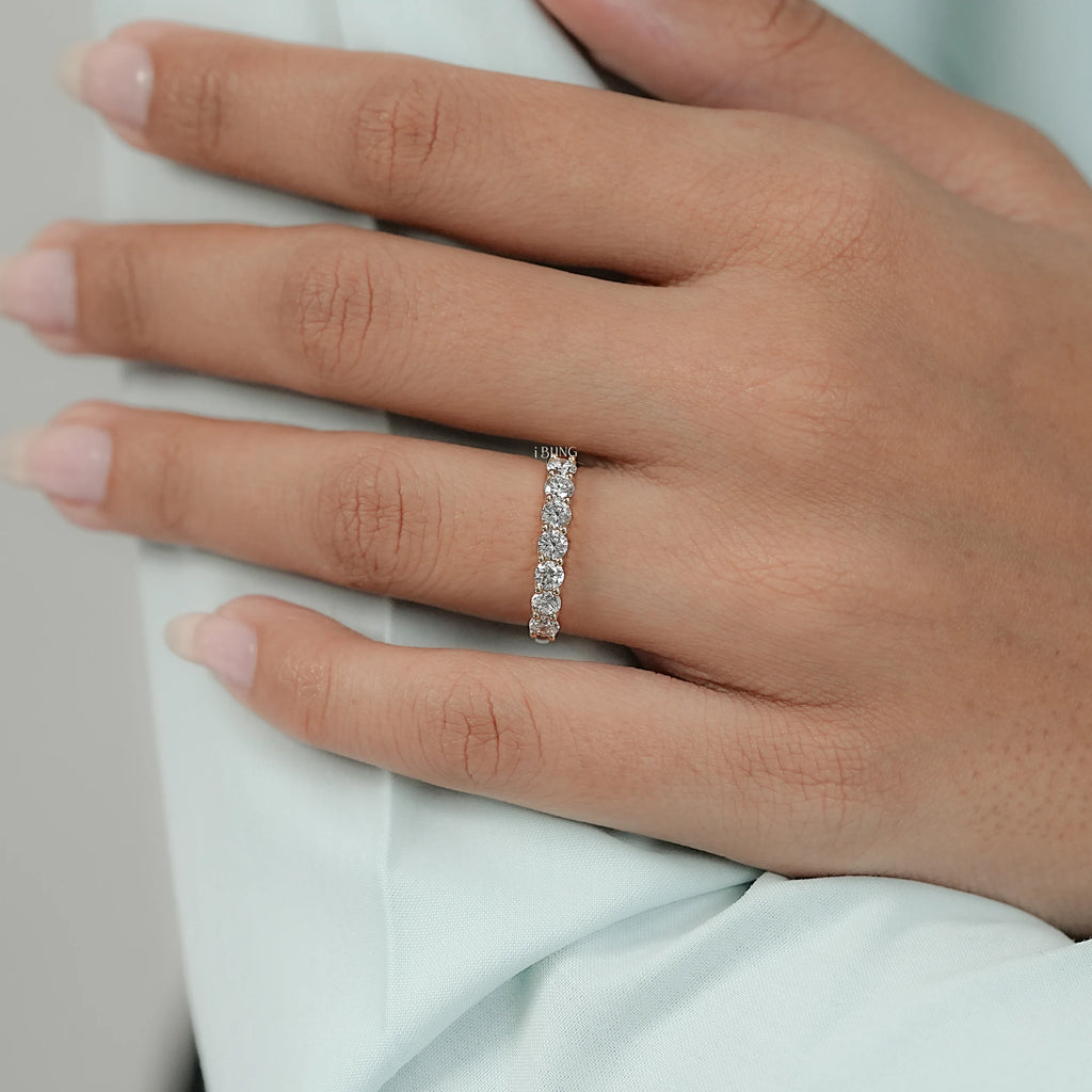 Round Cut Lab Grown Diamond Half Eternity Wedding Band