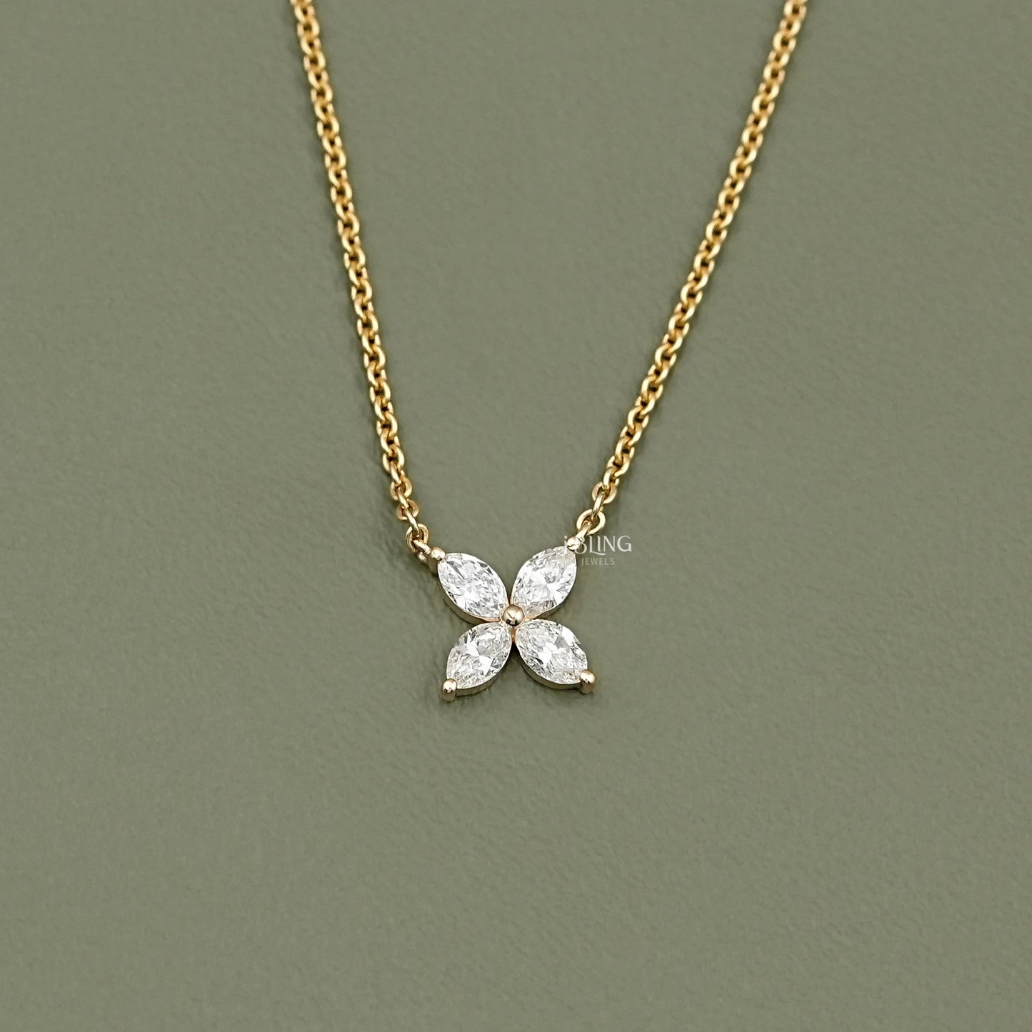 Marquise Cut Lab Diamond Dainty Flower Necklace Pendants