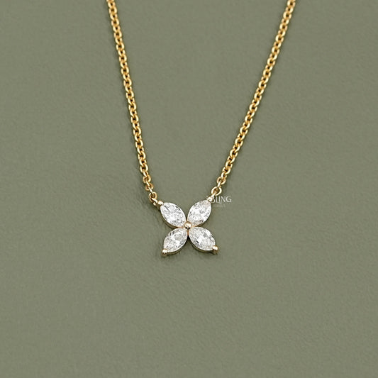 Marquise Cut Lab Diamond Dainty Flower Necklace Pendants