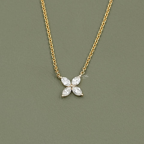 Marquise Cut Lab Diamond Dainty Flower Necklace