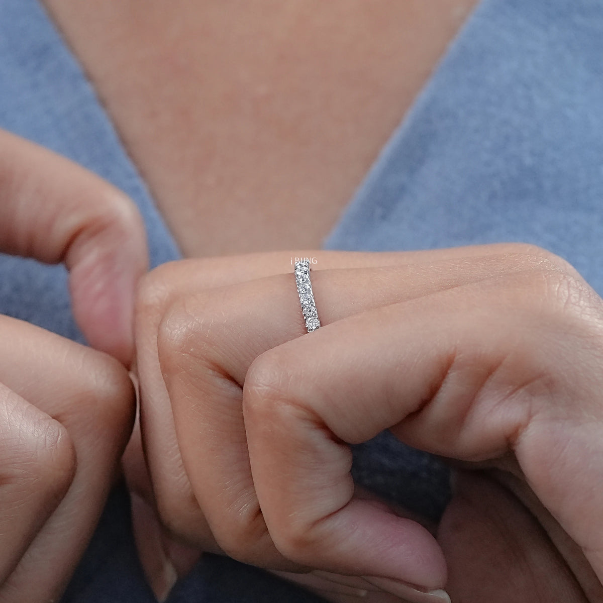 Round Tinny Diamond Full Eternity Wedding Band