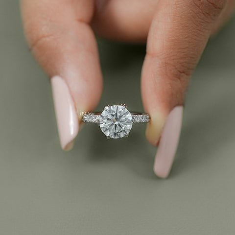 Round Cut Lab Diamond Hidden Halo Solitaire Ring