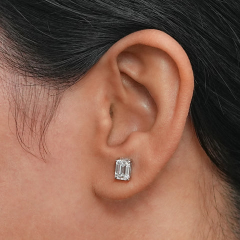 Emerald Cut Lab Grown Diamond Screw Back Earrings