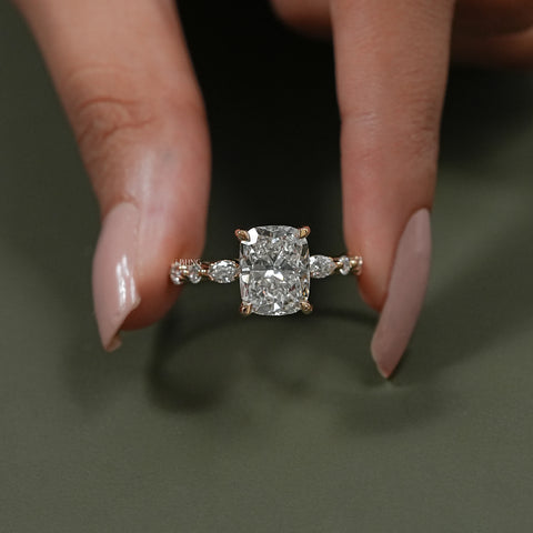 Cushion Cut Lab Diamond Hidden Halo Accent Ring