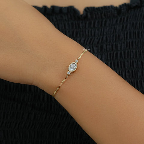 Three Stone Rose Cut Oval Diamond Bracelet