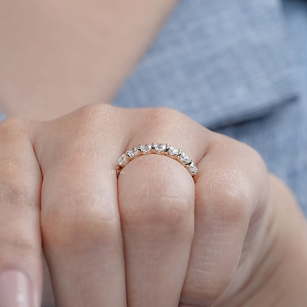 Round Cut Lab Diamond Half Eternity Wedding Band
