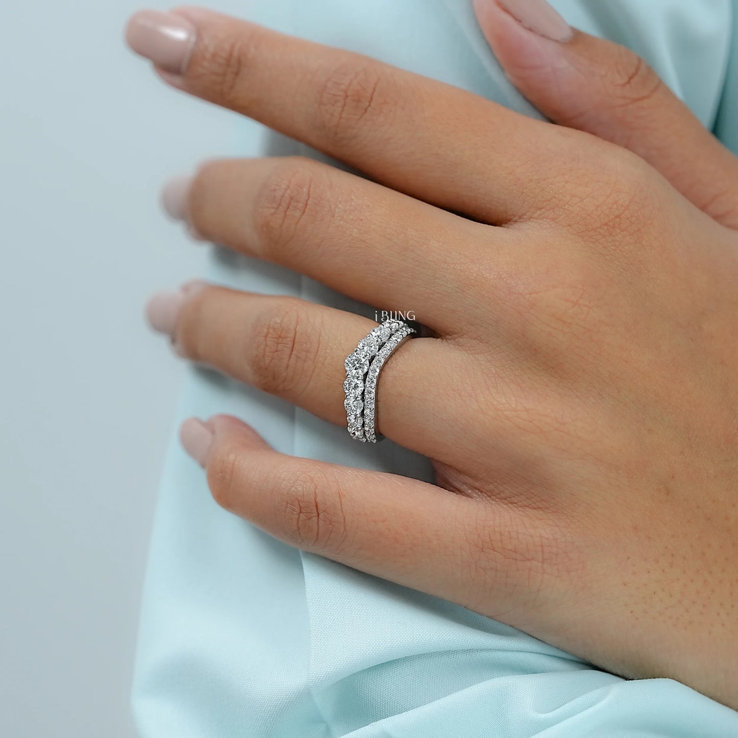 Round Cut Lab Diamond Curved Wedding Band Band