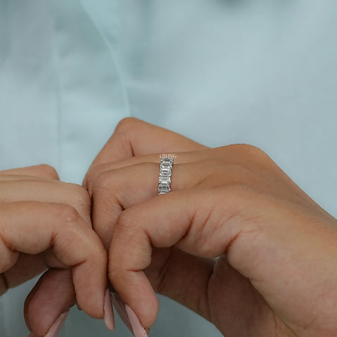 Emerald Cut Lab Diamond Half Eternity Wedding Band