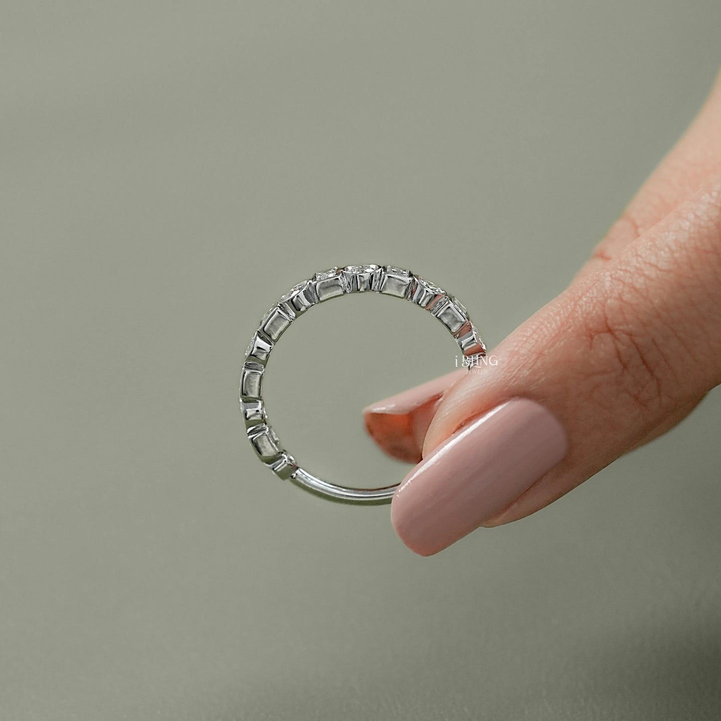 Round & Baguette Diamond Bezel Set Alternative Band Half Eternity