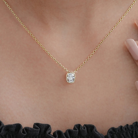 Cushion Cut Lab Diamond Bezel Set Necklace