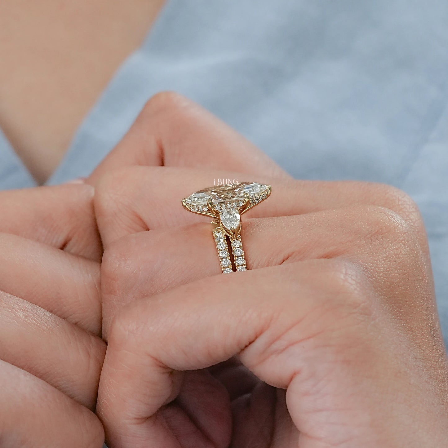 Marquise Lab Diamond Bridal Set Ring