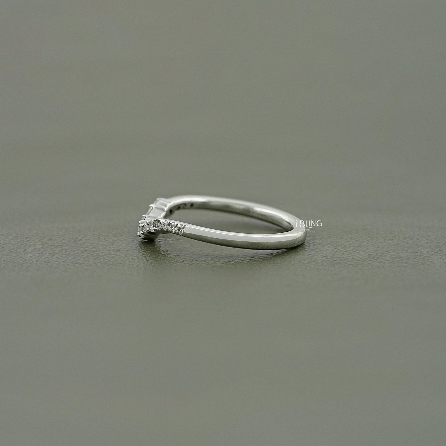 Baguette & Round Lab Diamond Curved Wedding Band Wedding Band