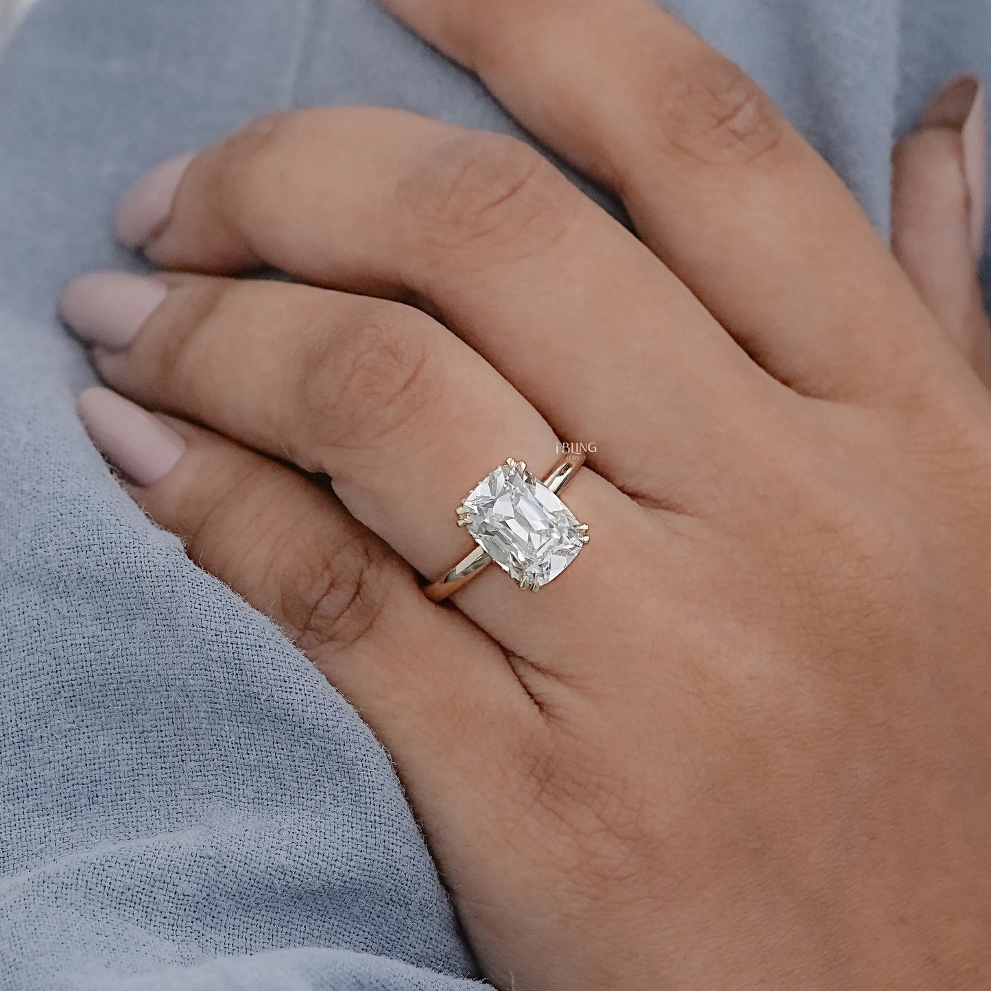 Old Mine Cushion Cut Hidden Halo Engagement Ring