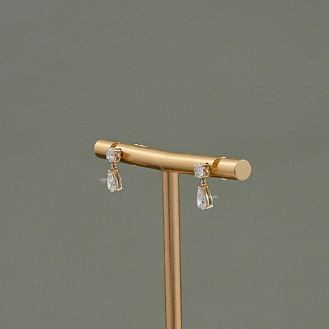 Pear And Round Lab Diamond Drop Earrings