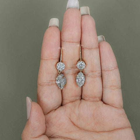 Round & Marquise Lab Diamond Dangle Drop Earrings