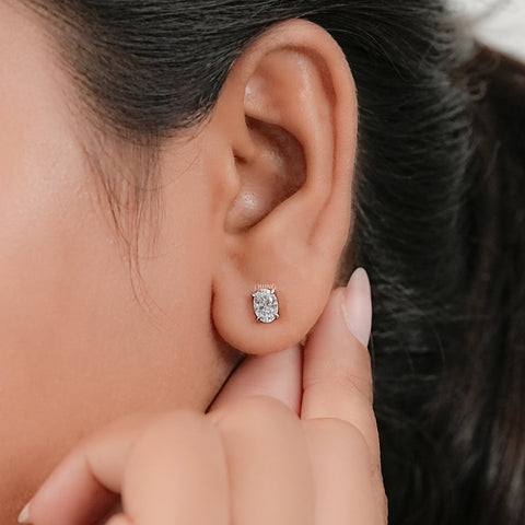 Oval Cut Lab Diamond Screw Back Stud Earrings