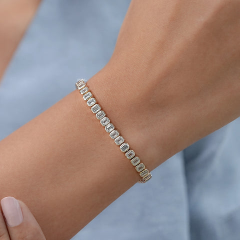 Emerald Cut Lab Diamond Bezel Tennis Bracelet