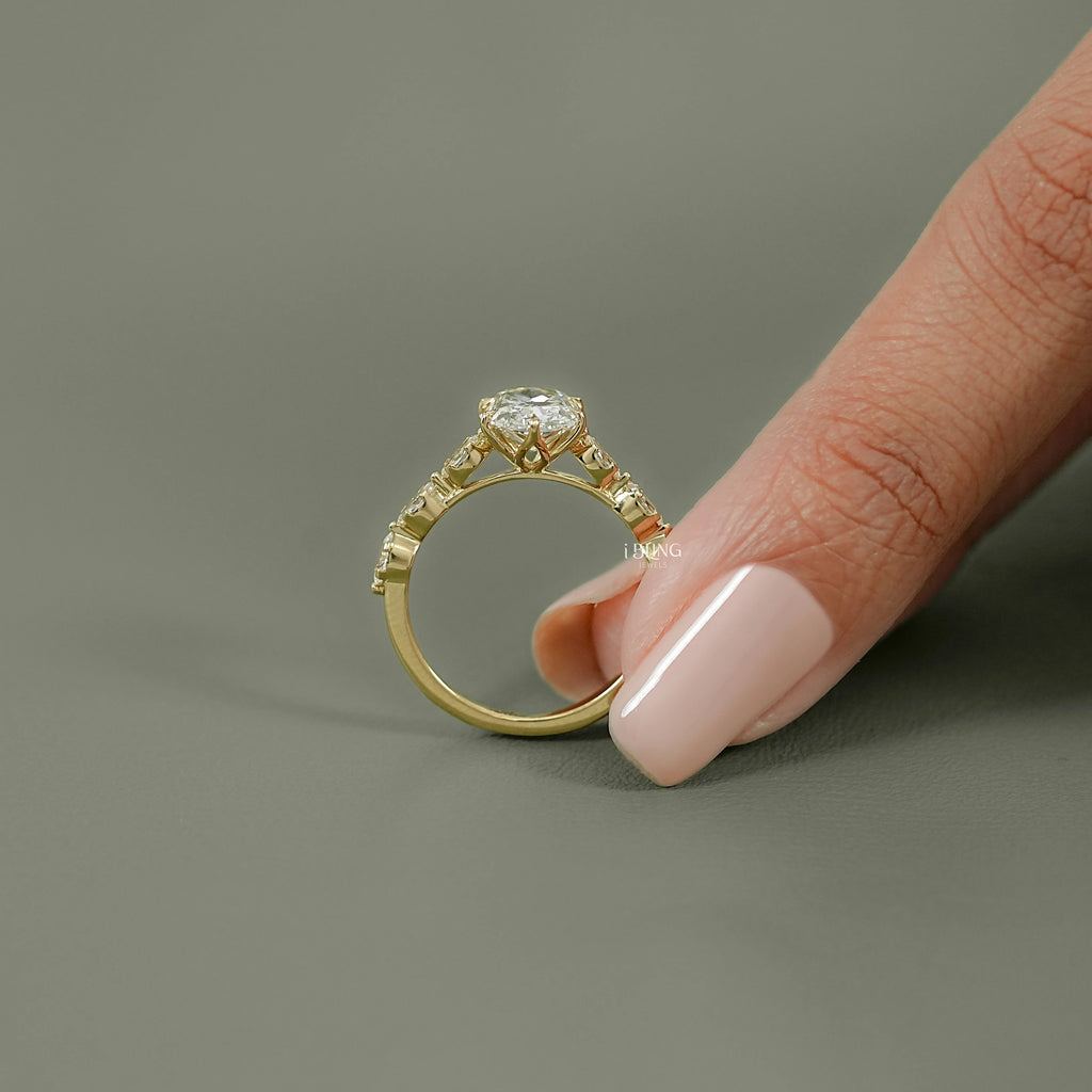 Elongated Cushion Lab Diamond Accent Engagement Ring